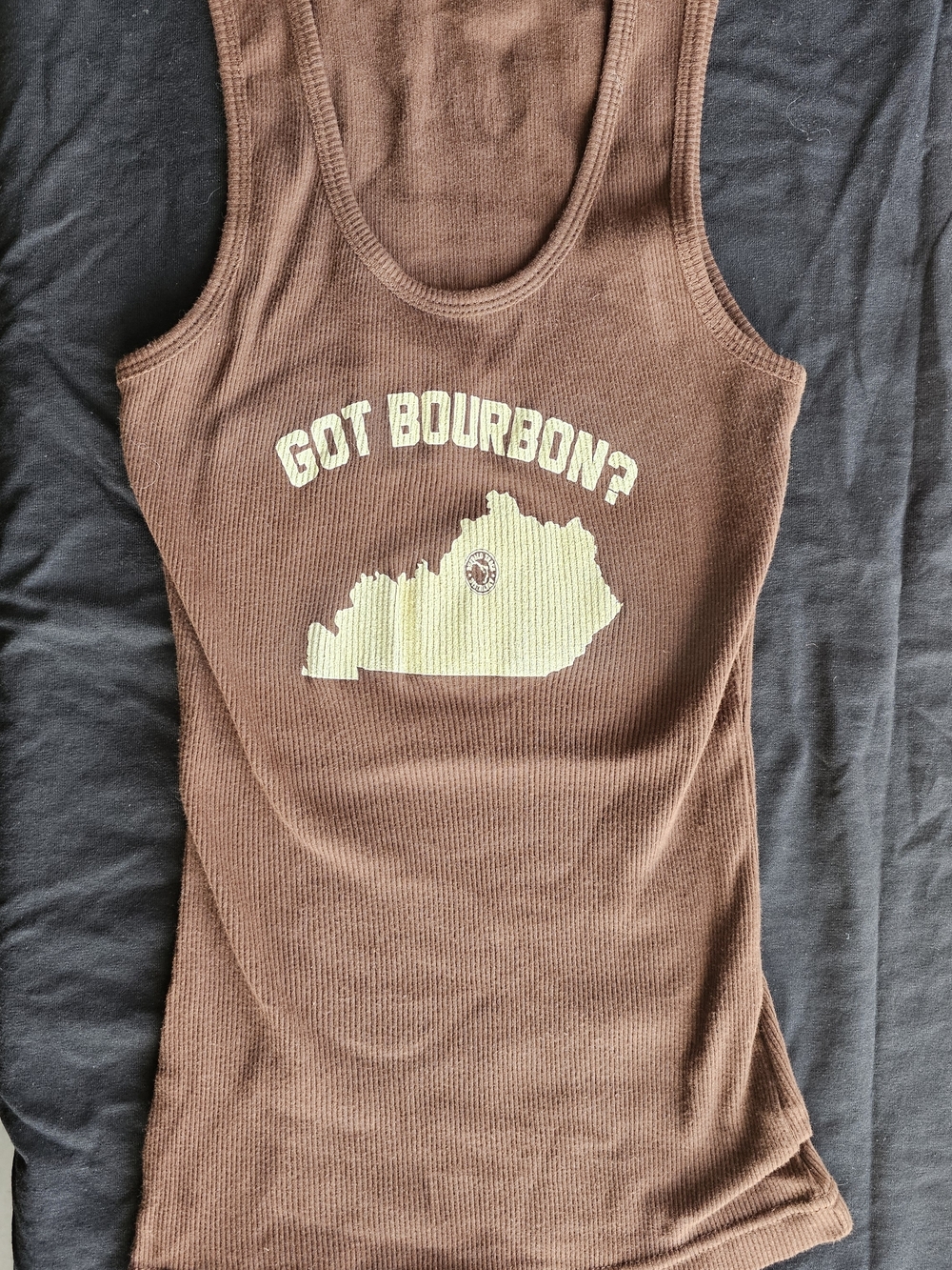 Brown Ribbed 'Got Bourbon?' Graphic Tank Top